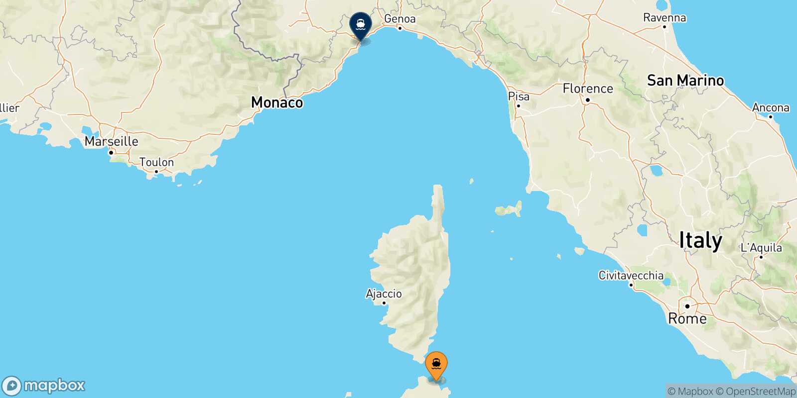 Mappa della rotta Golfo Aranci Savona