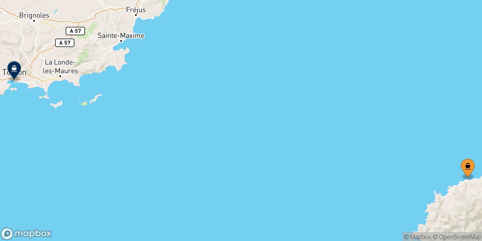 Mappa della rotta Ile Rousse Tolone