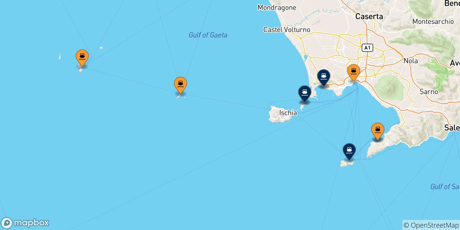 Mappa dei porti collegati con il Golfo Di Napoli