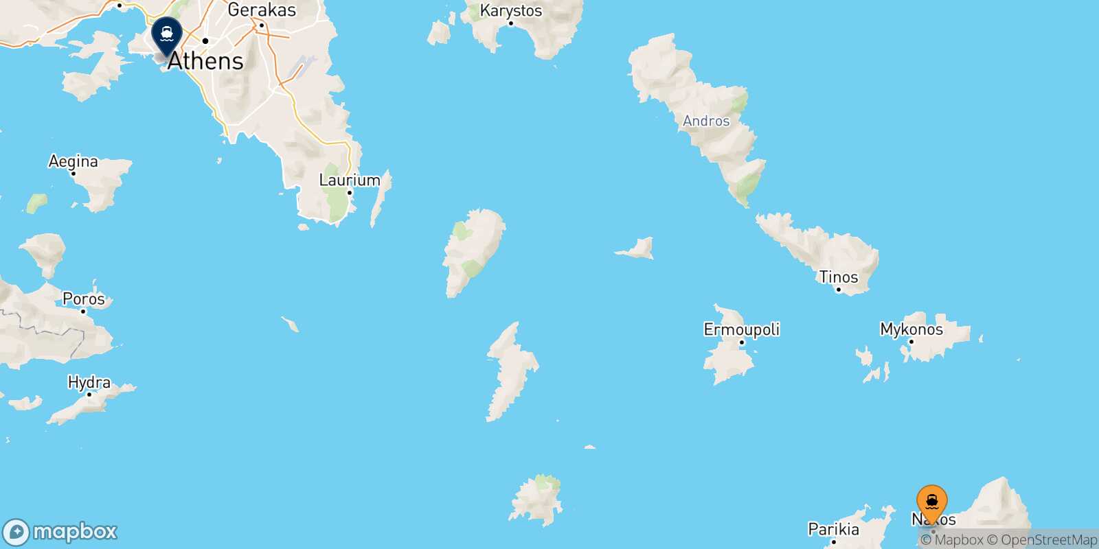 Mappa della rotta Naxos Pireo