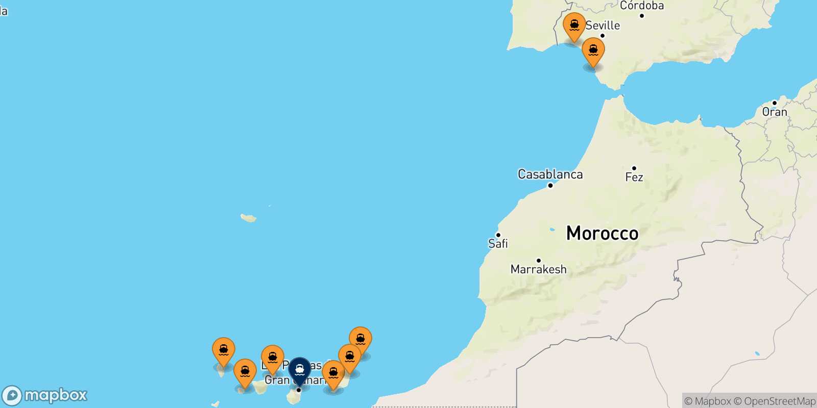 Mappa dei porti collegati con  Las Palmas De Gran Canaria