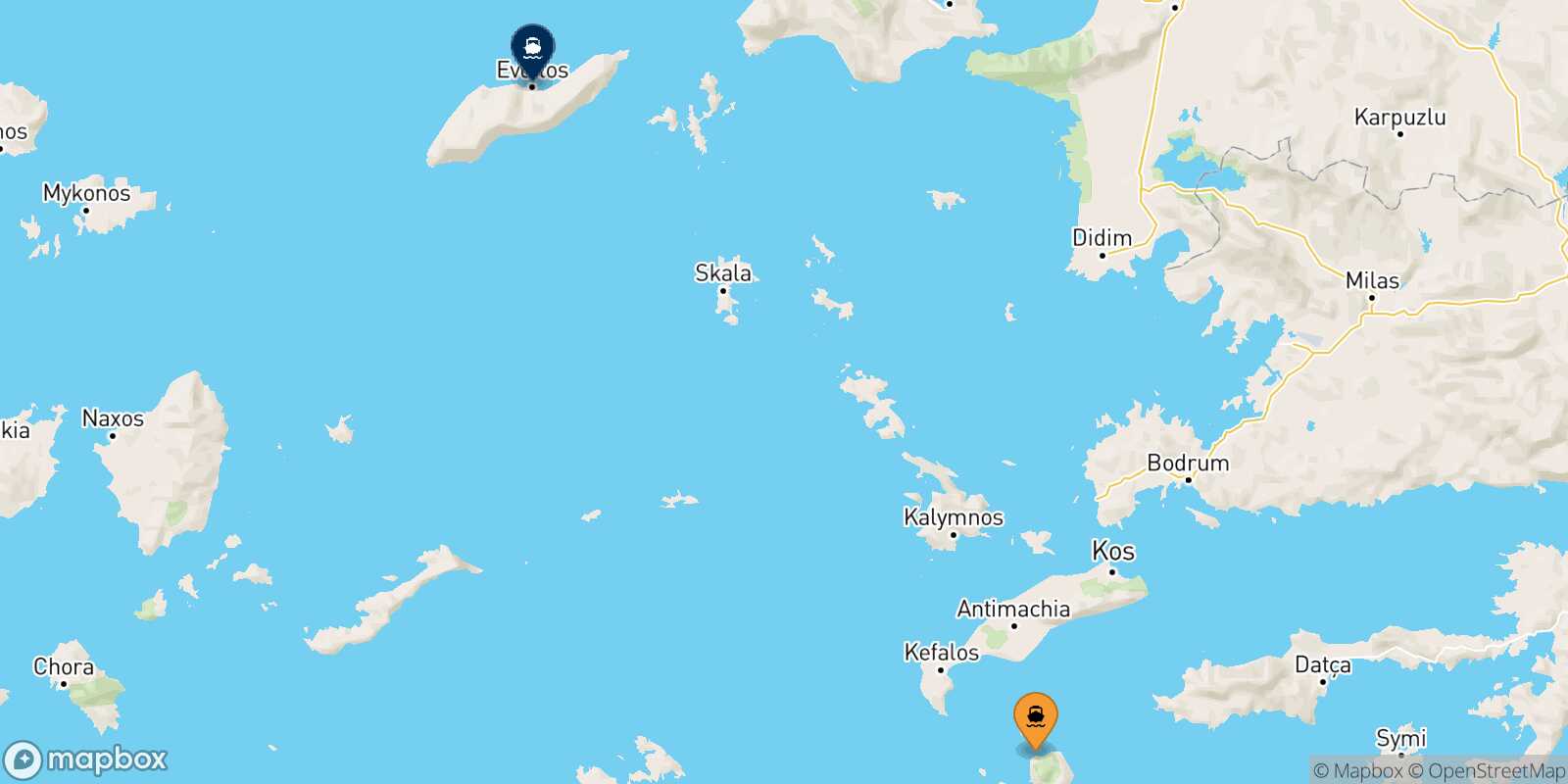 Mappa della rotta Nisyros Evdilos (Ikaria)