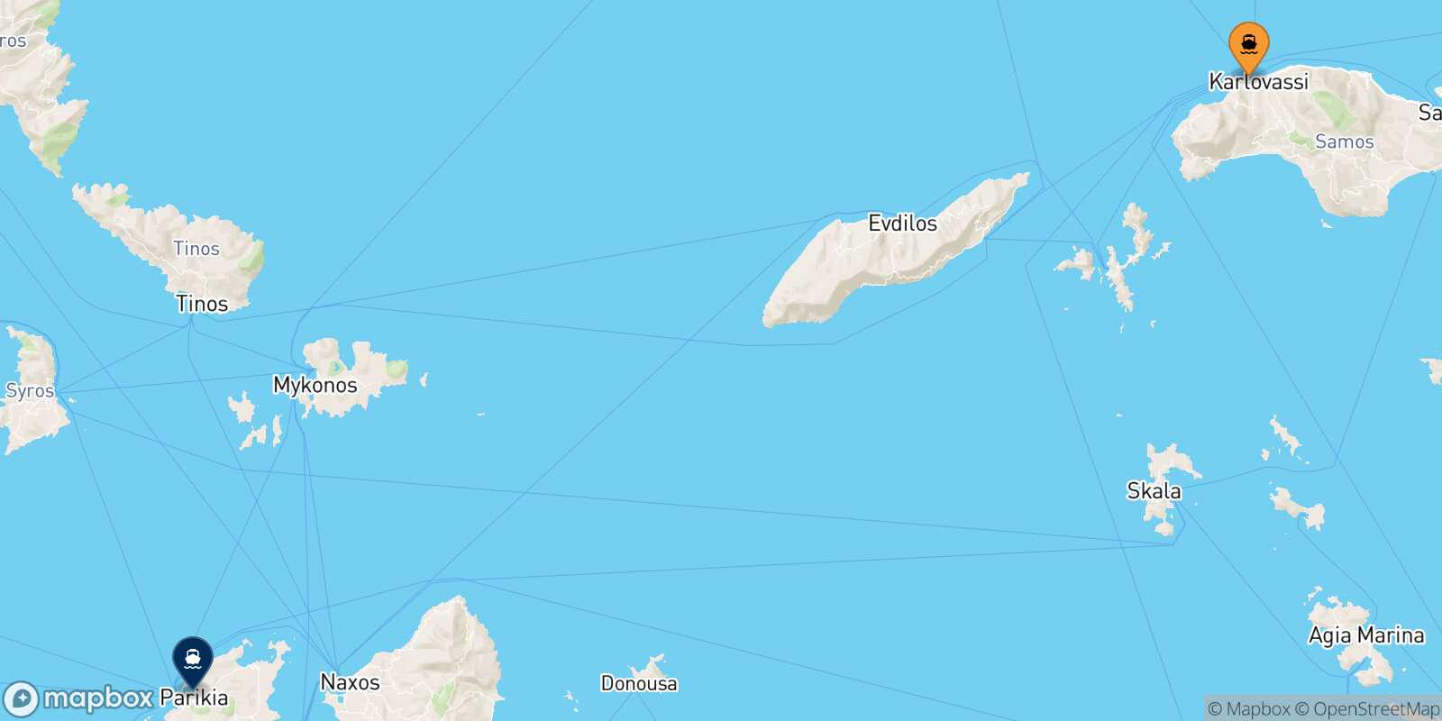 Mappa della rotta Karlovassi (Samos) Paros