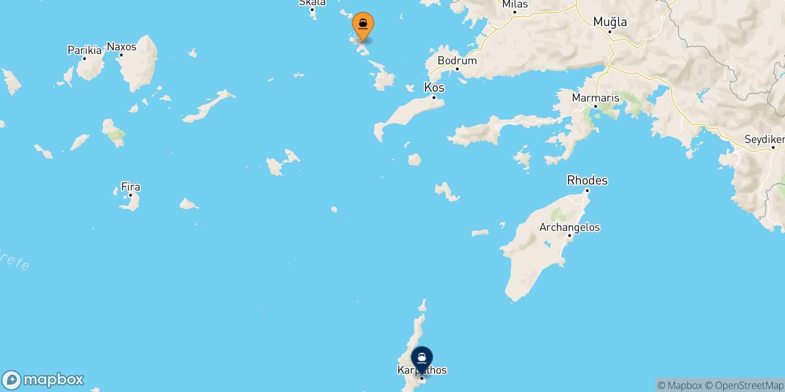 Mappa della rotta Leros Karpathos