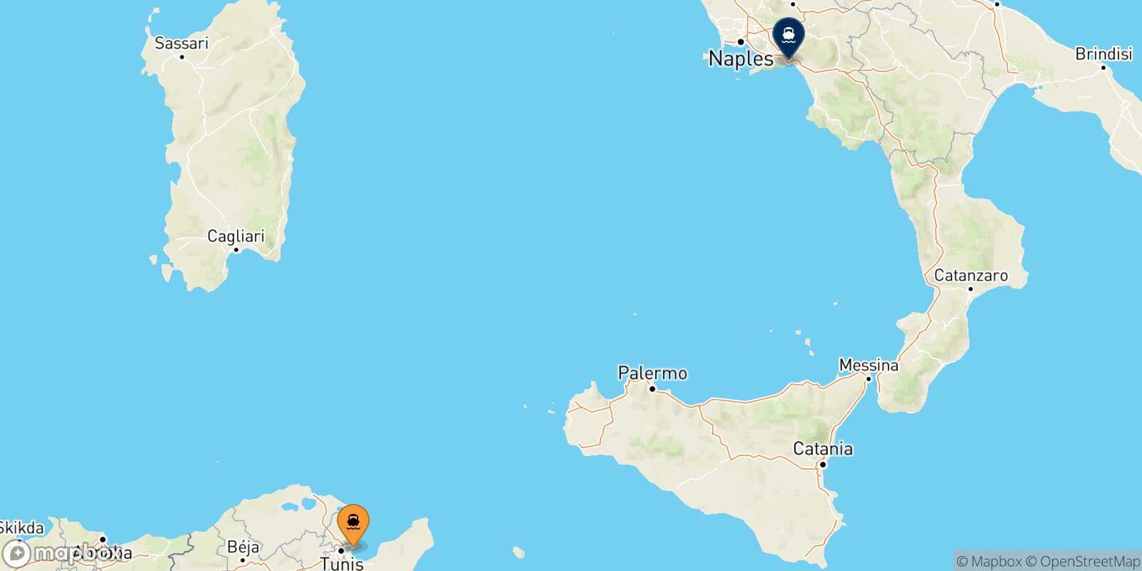 Mappa dei porti collegati con  Salerno