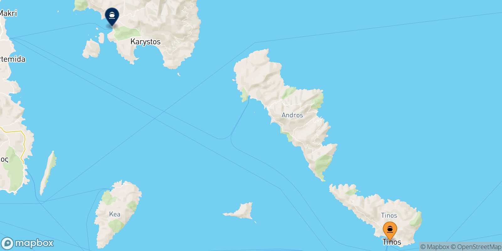 Mappa della rotta Tinos Marmari