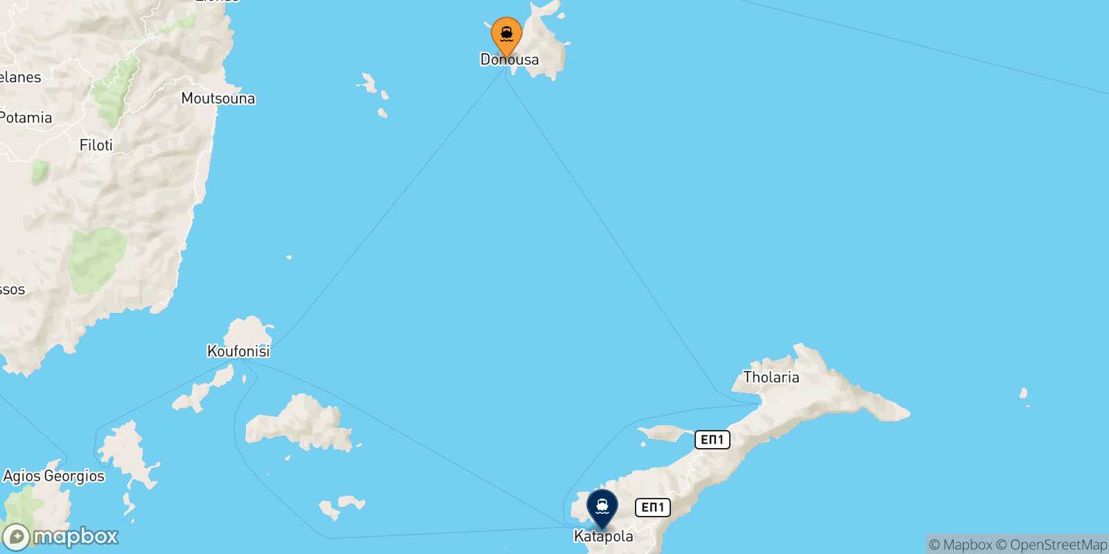 Mappa della rotta Donoussa Katapola (Amorgos)