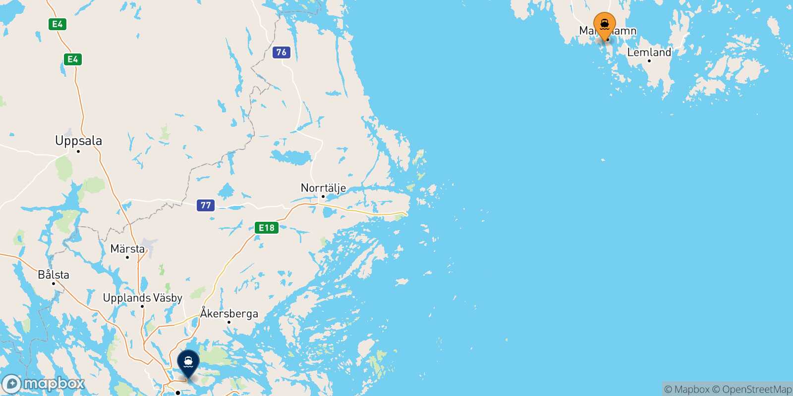 Mappa della rotta Mariehamn Stoccolma