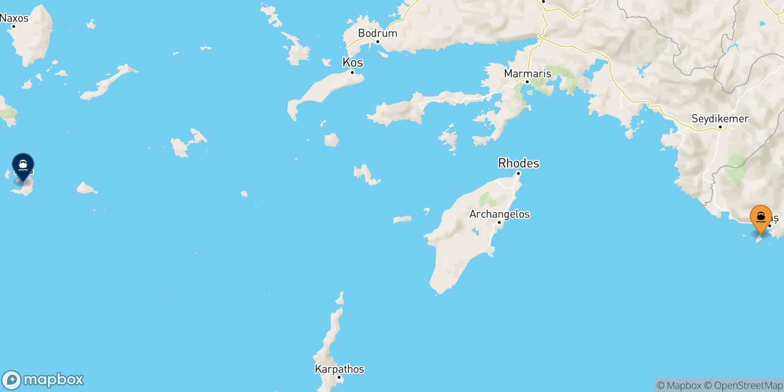 Mappa della rotta Kastellorizo Santorini