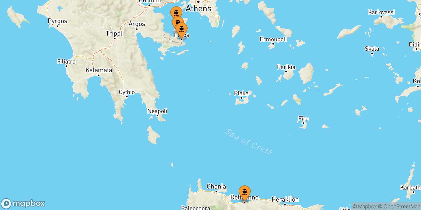 Mappa dei porti collegati con  Aegina