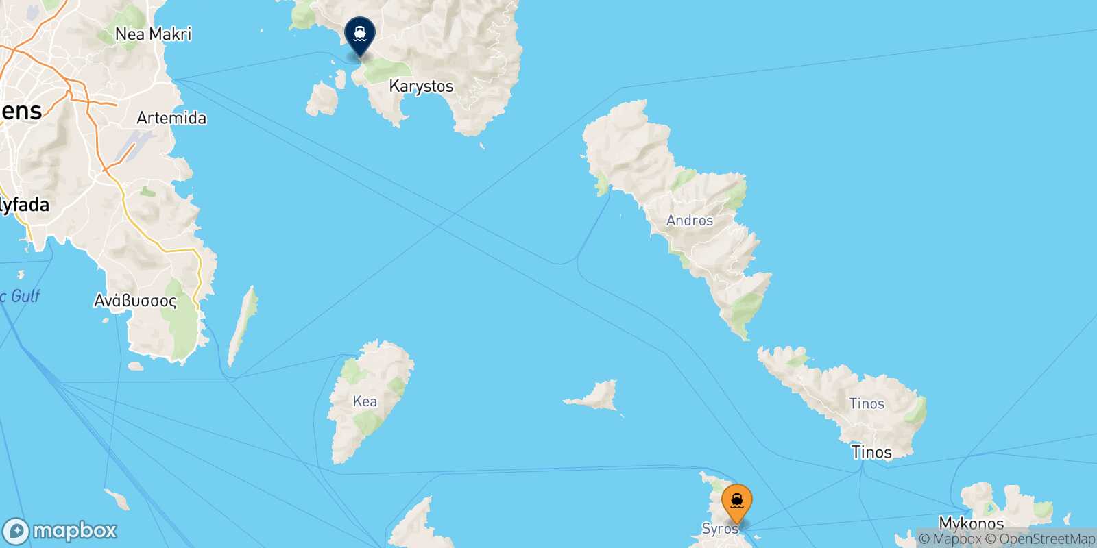 Mappa della rotta Syros Marmari