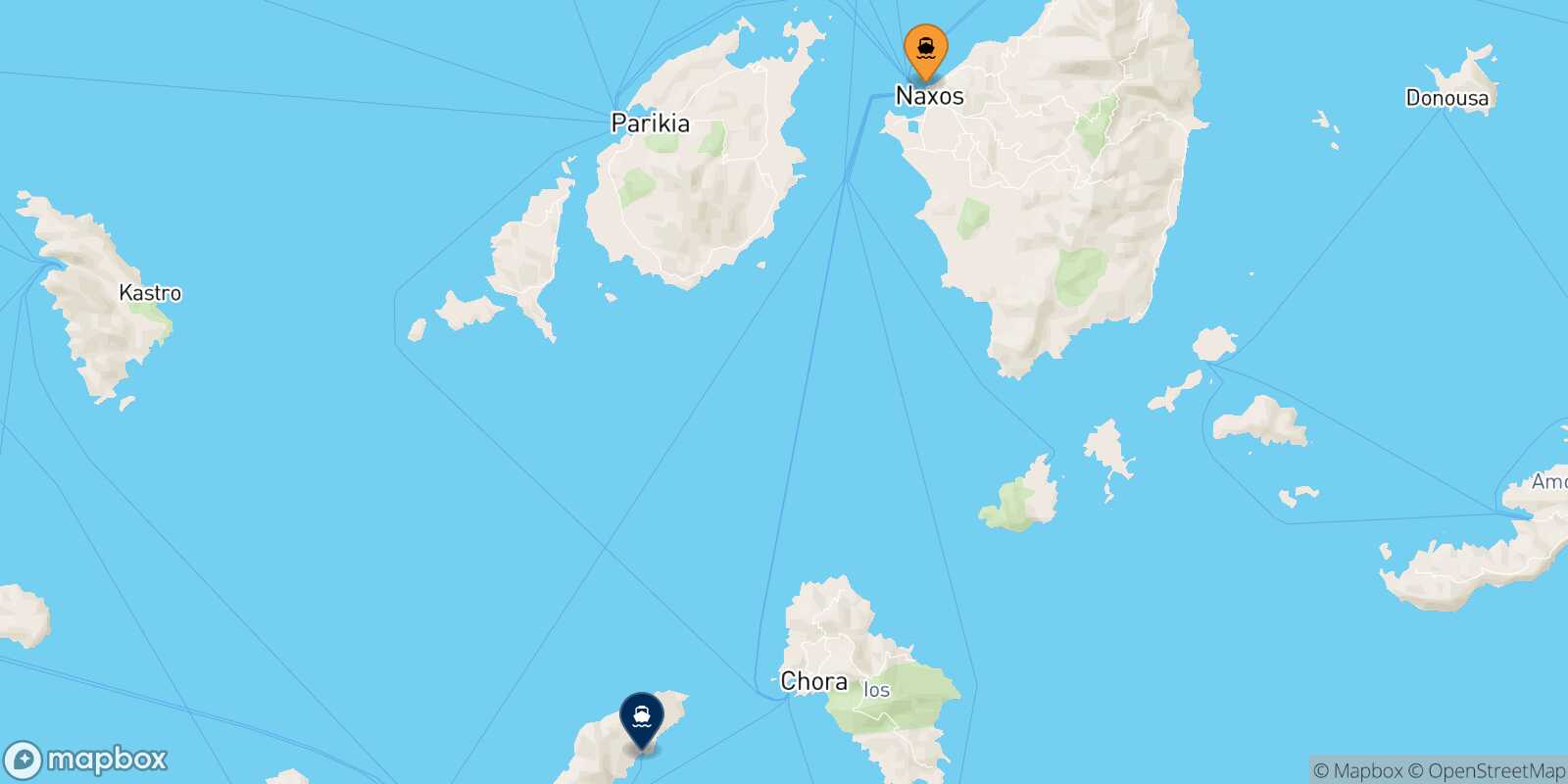 Mappa della rotta Naxos Sikinos