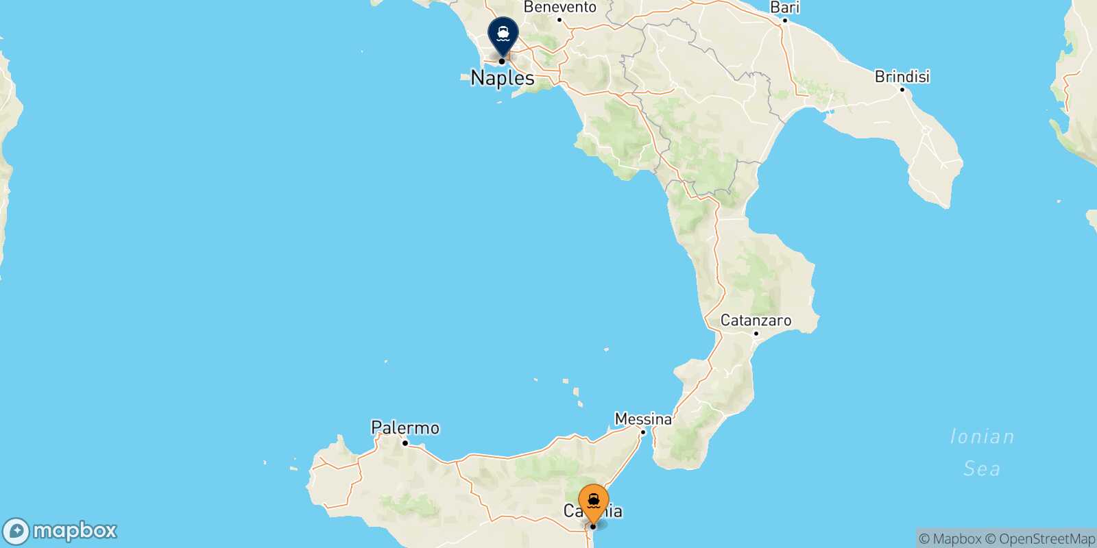 Mappa della rotta Catania Napoli