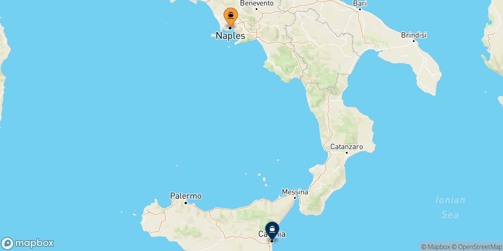 Mappa della rotta Napoli Catania