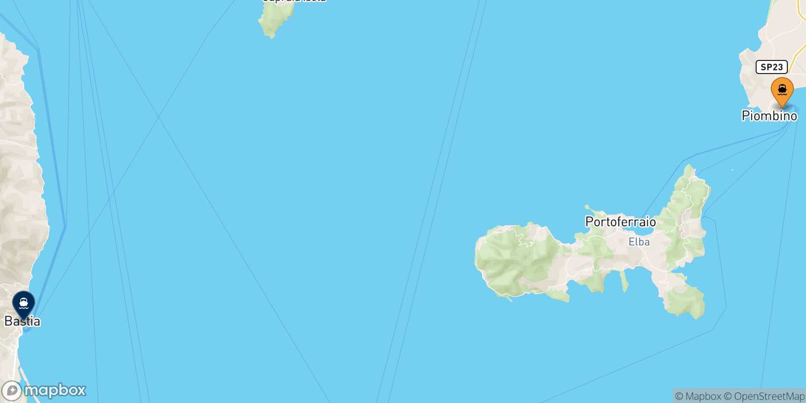 Mappa della rotta Piombino Bastia