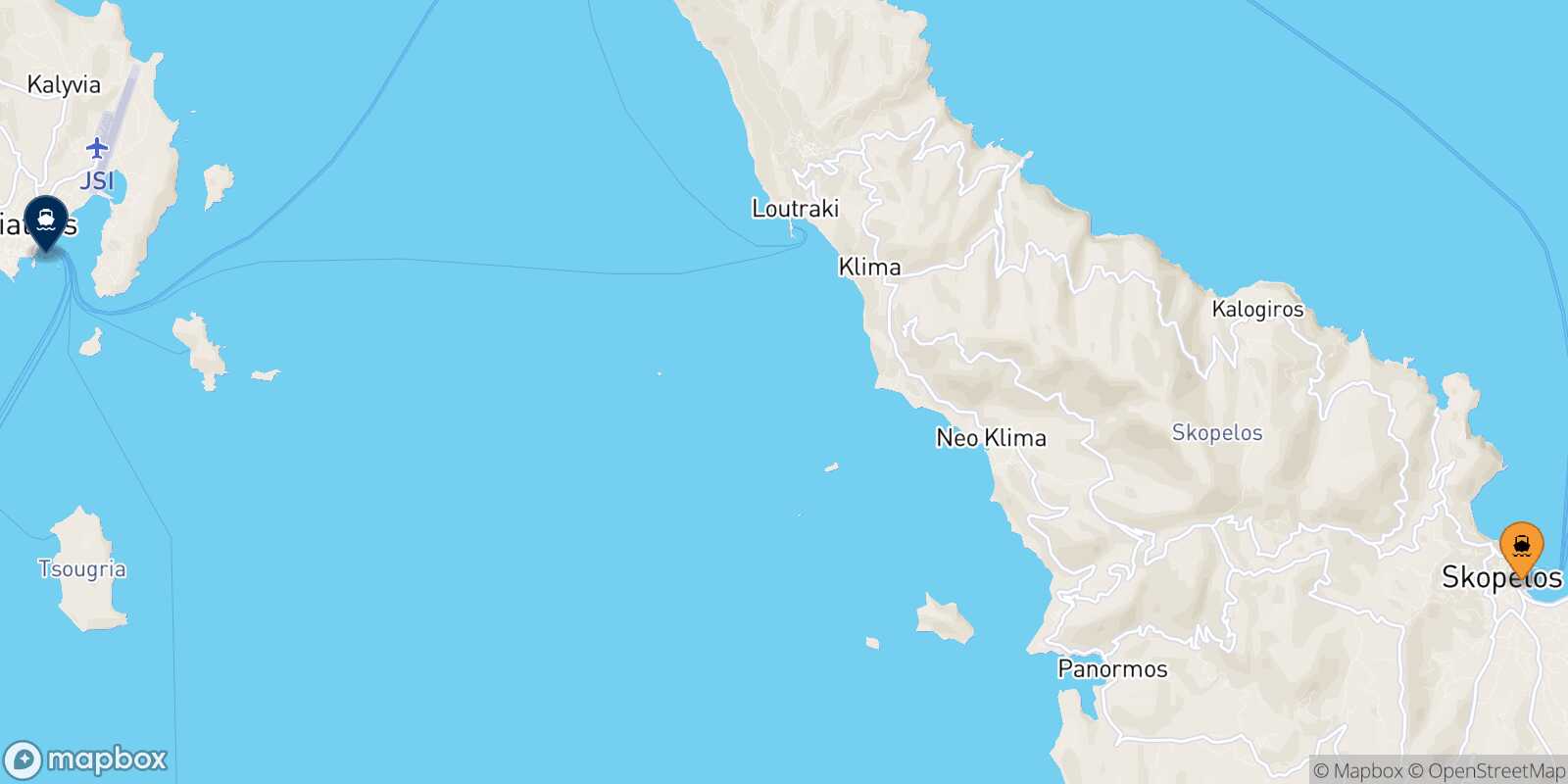 Mappa della rotta Skopelos Skiathos