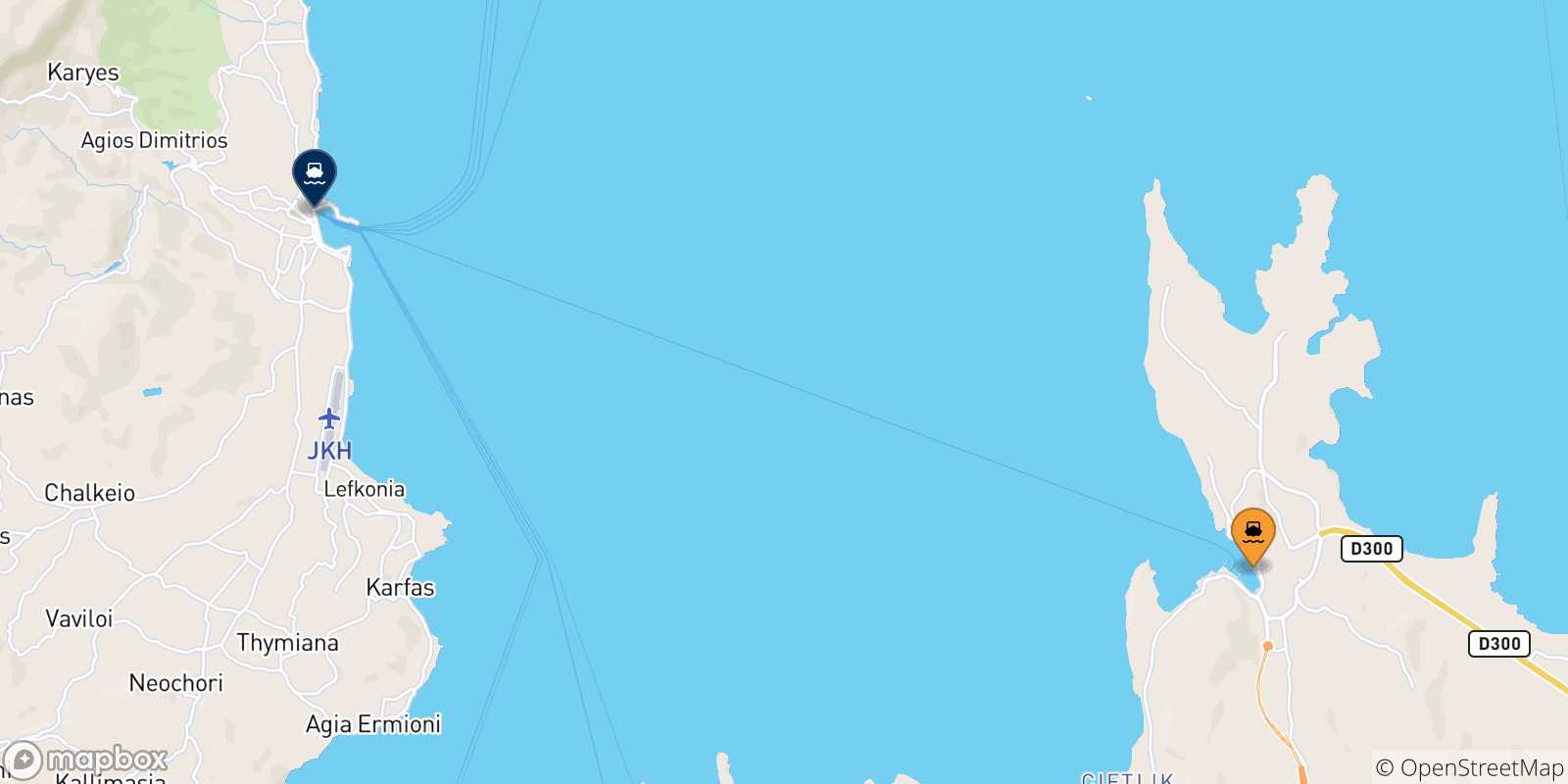 Mappa delle possibili rotte tra la Turchia e Chios