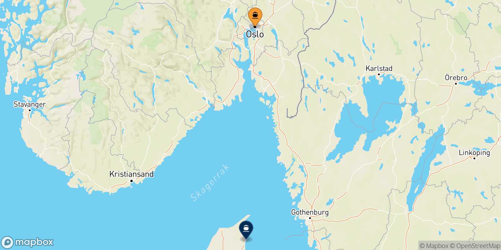 Mappa della rotta Oslo Frederikshavn