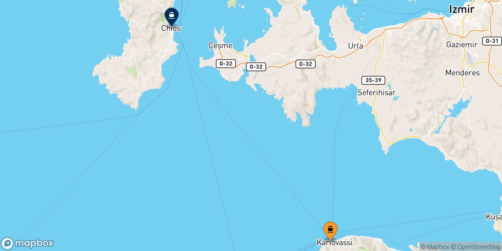 Mappa della rotta Karlovassi (Samos) Chios