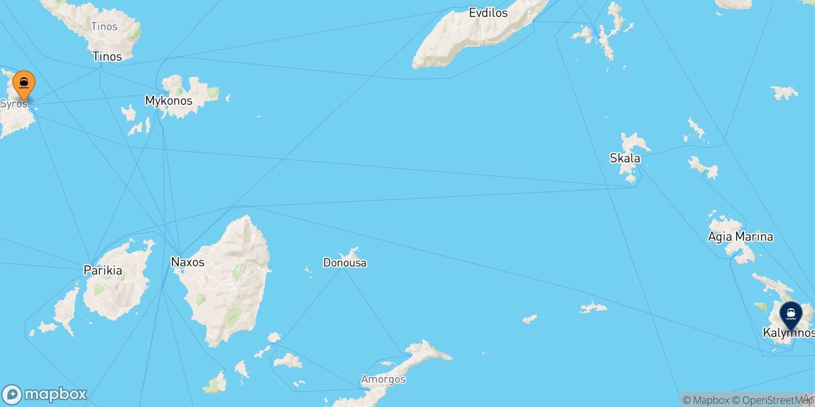 Mappa della rotta Syros Kalymnos