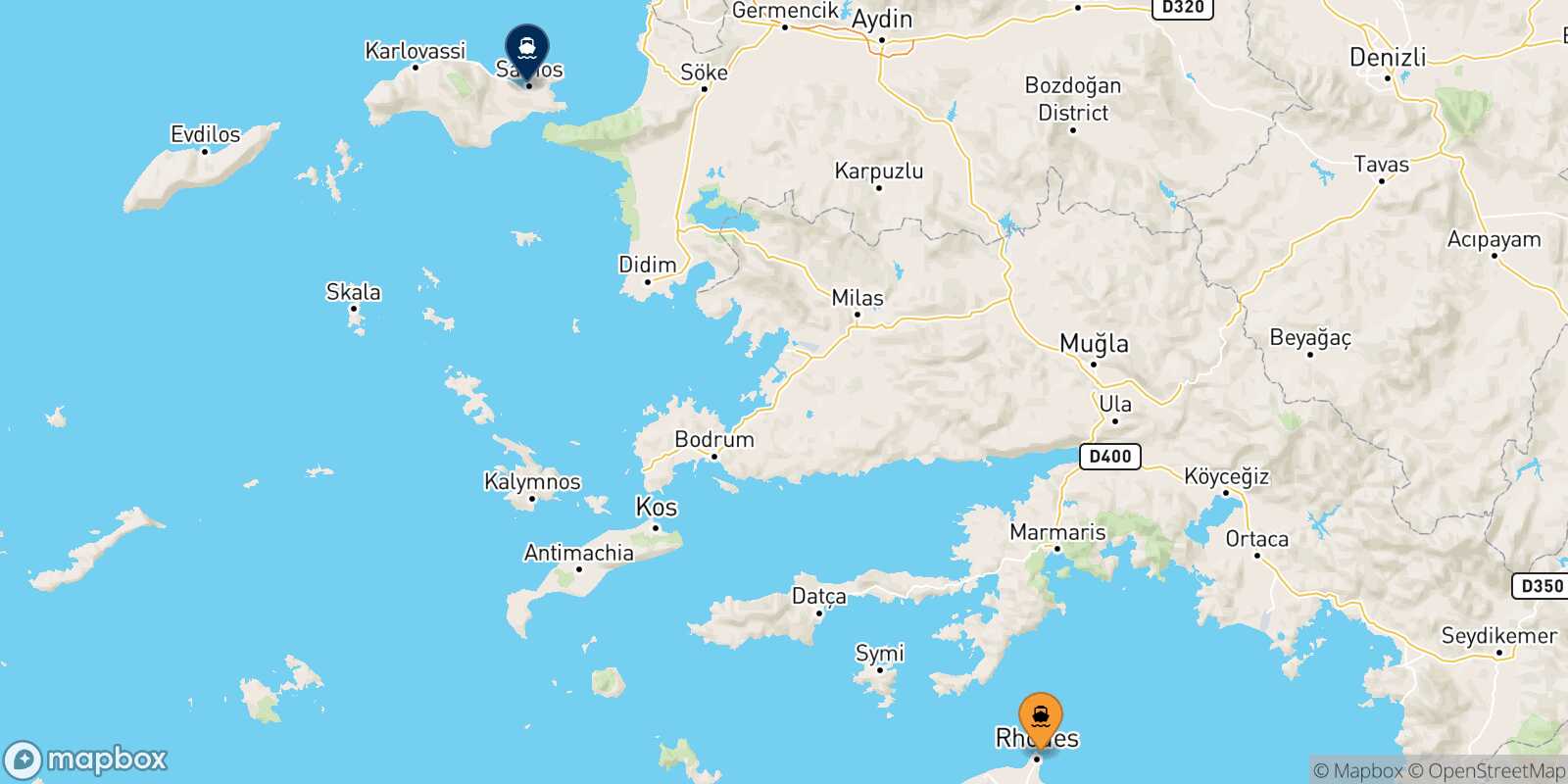 Mappa della rotta Rodi Vathi (Samos)