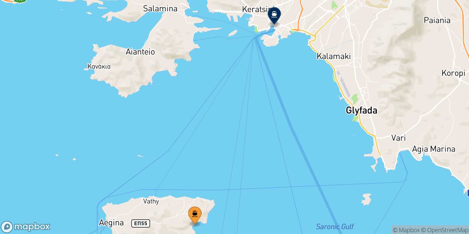 Mappa della rotta Agia Marina (Aegina) Pireo