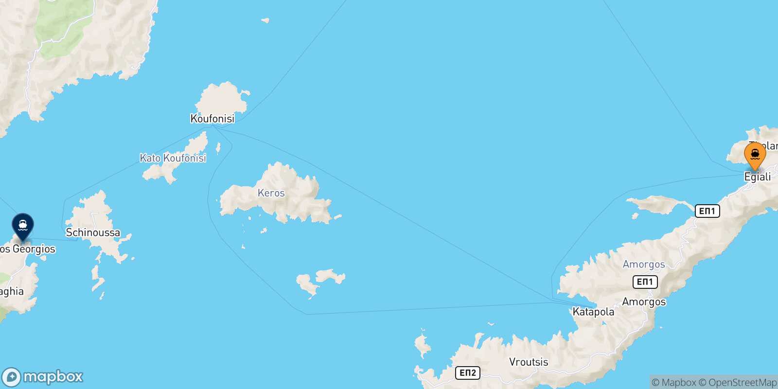 Mappa della rotta Aegiali (Amorgos) Iraklia