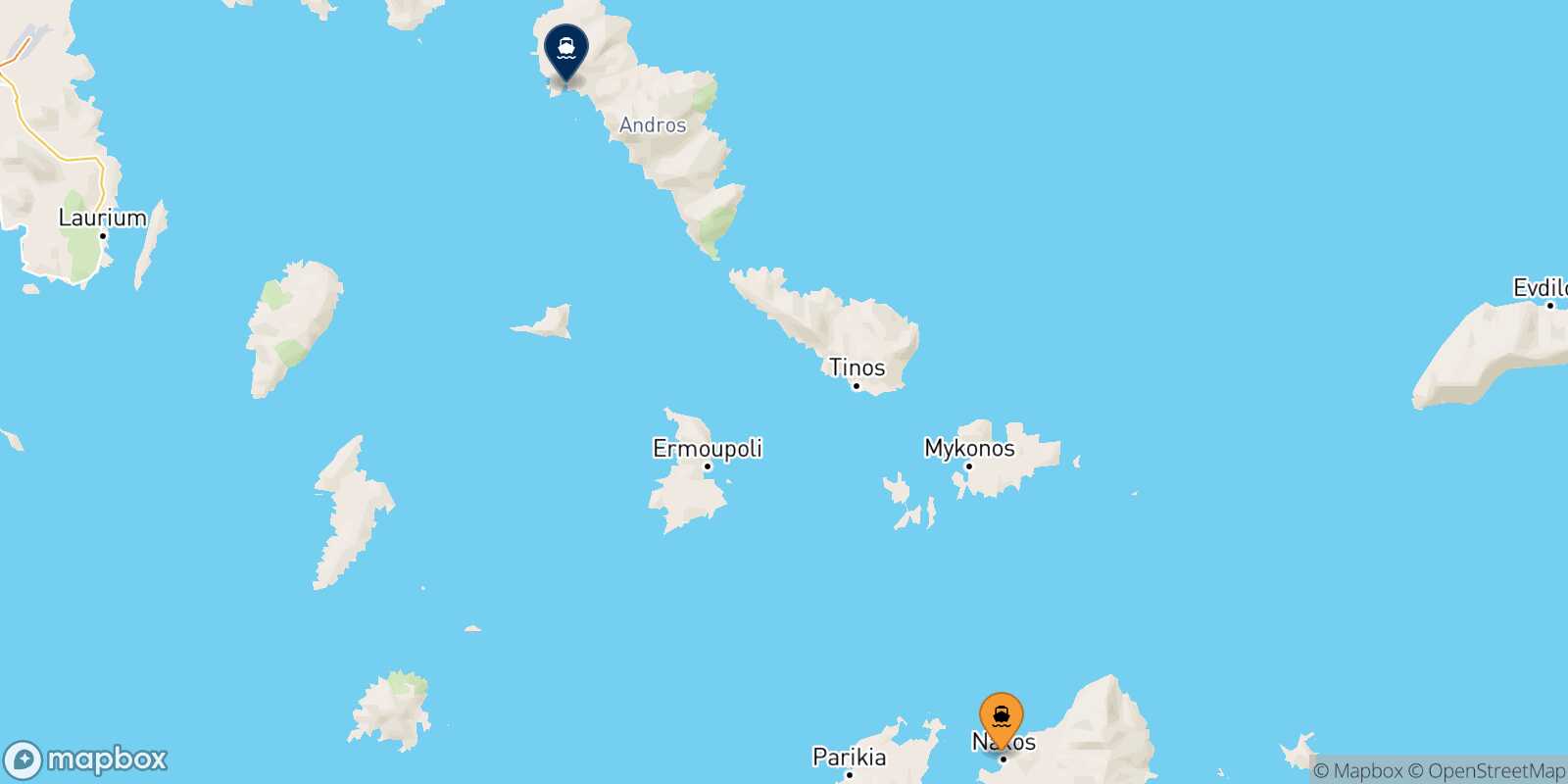 Mappa della rotta Naxos Andros