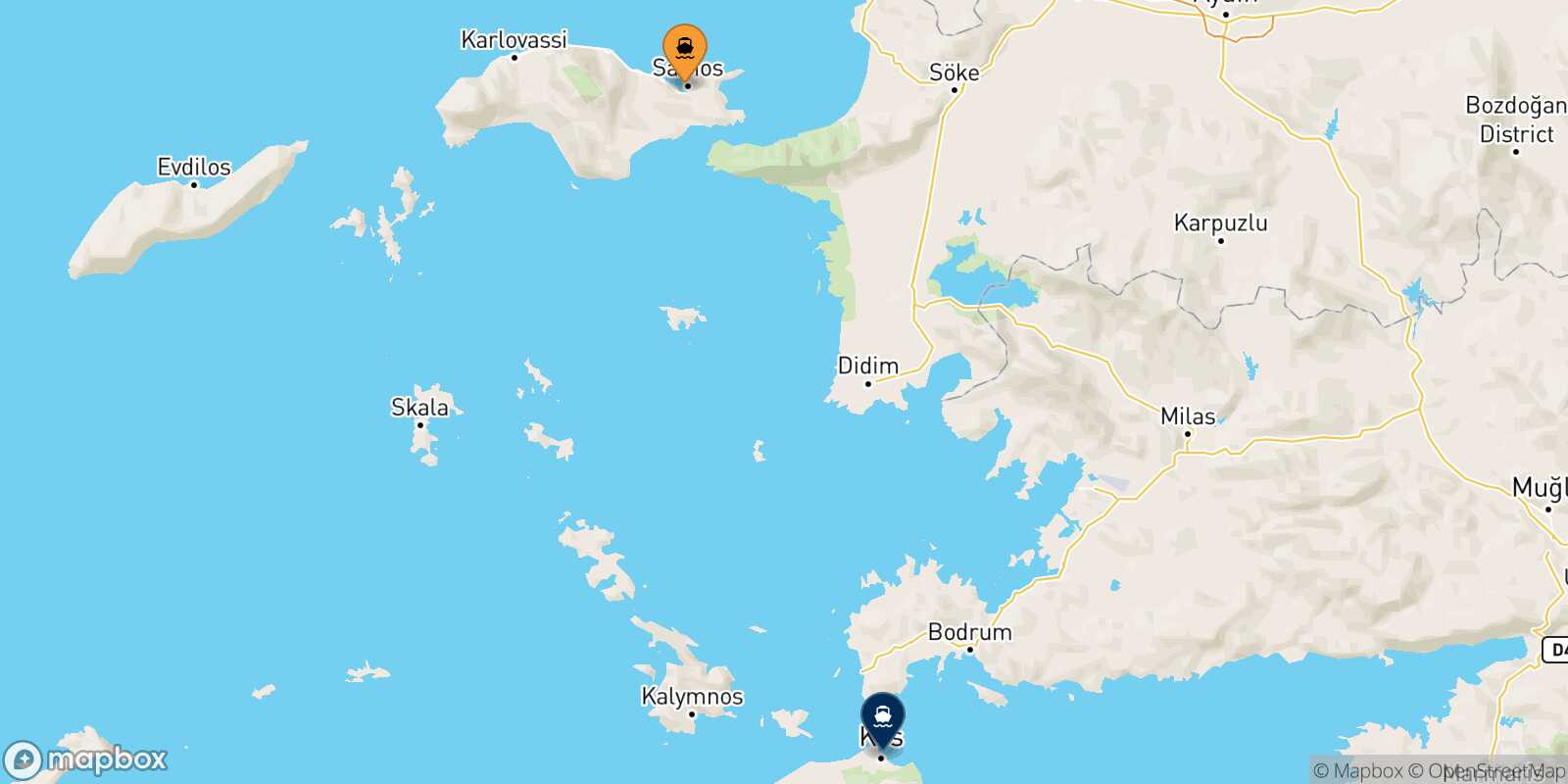 Mappa della rotta Vathi (Samos) Kos