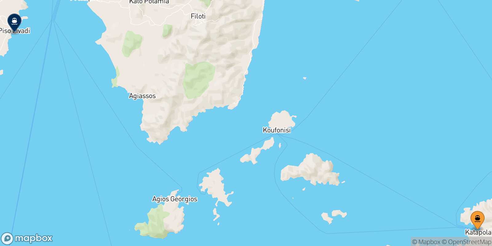 Mappa della rotta Katapola (Amorgos) Piso Livadi (Paros)