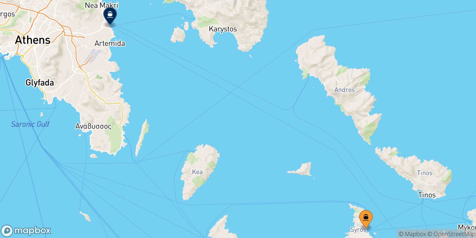 Mappa della rotta Syros Rafina