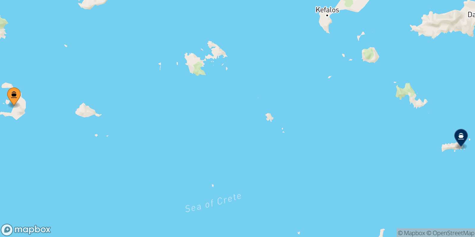 Mappa della rotta Santorini Chalki