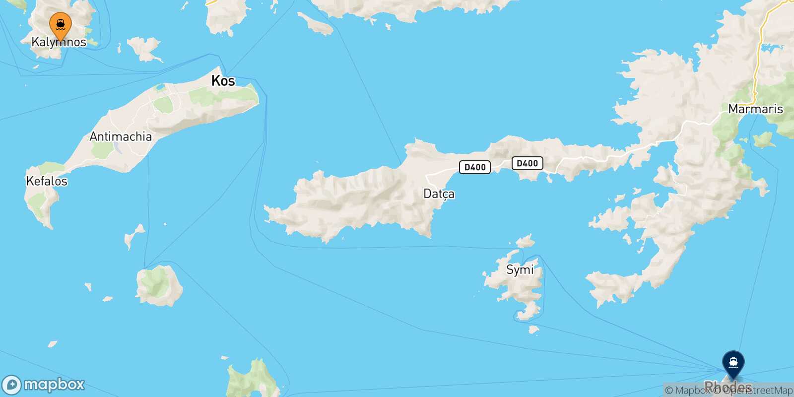 Mappa della rotta Kalymnos Rodi