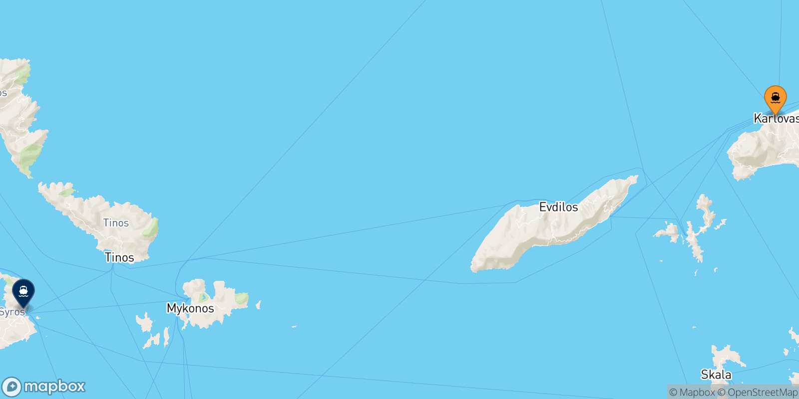 Mappa della rotta Karlovassi (Samos) Syros