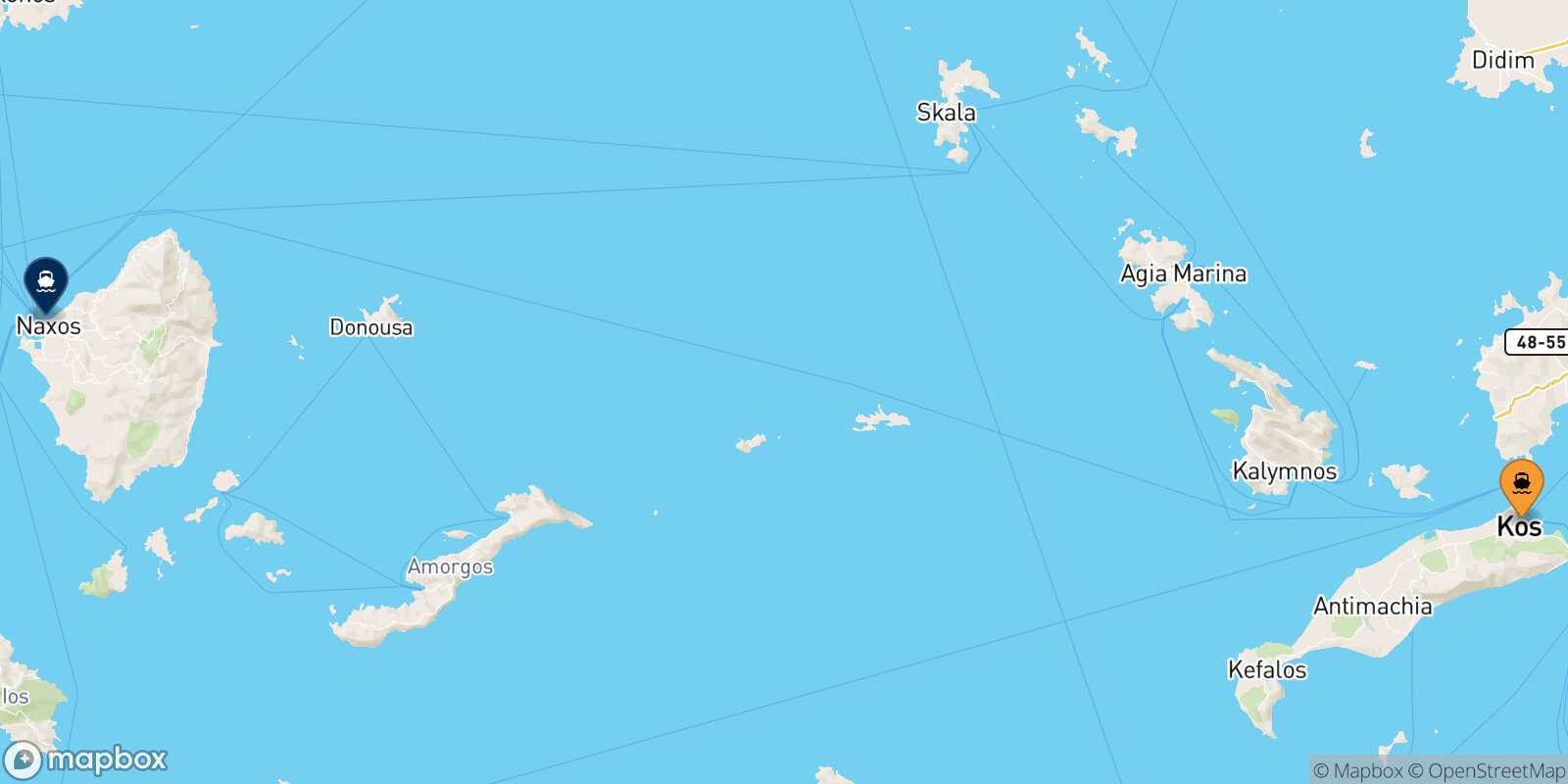Mappa della rotta Kos Naxos