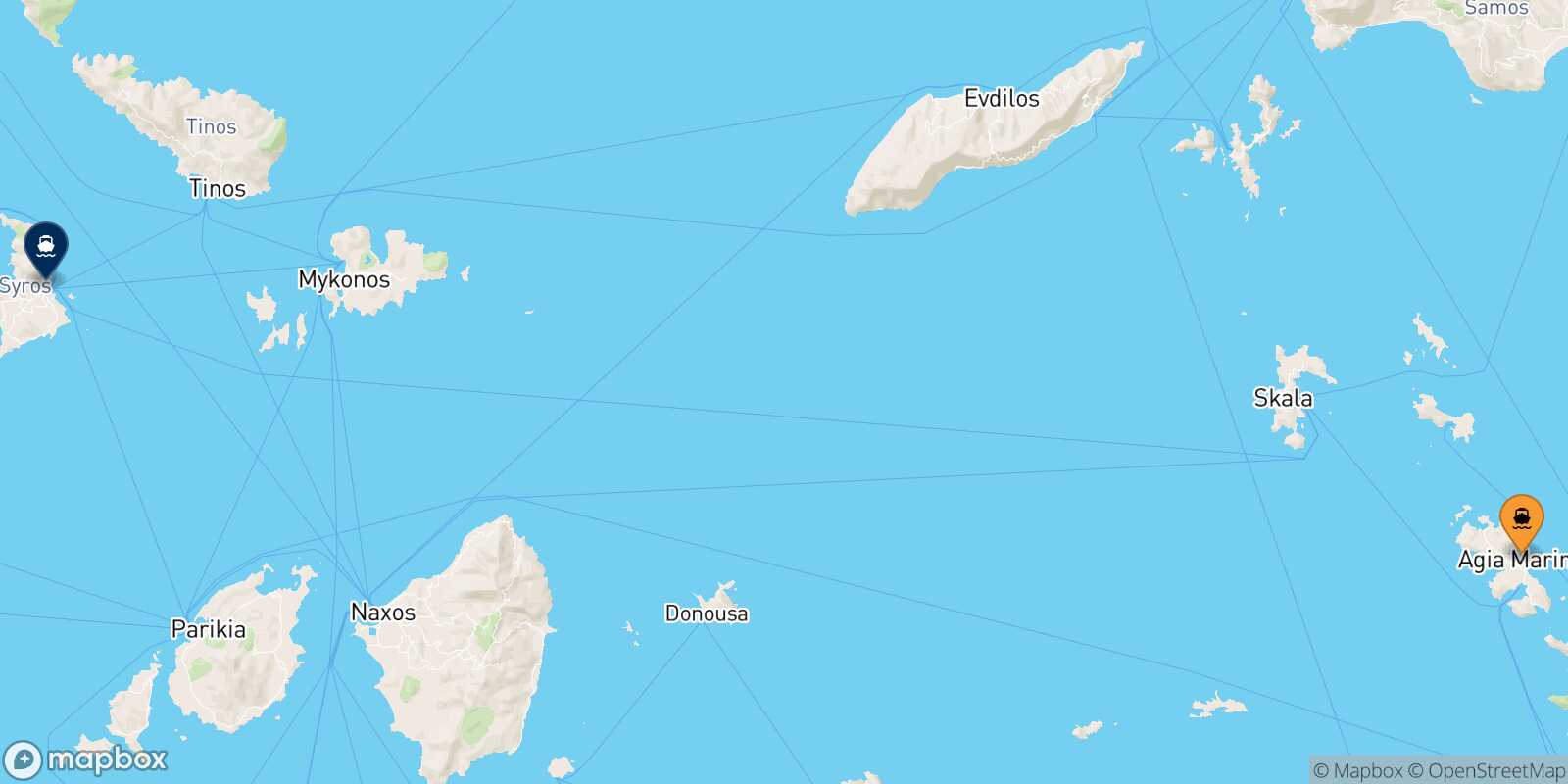 Mappa della rotta Leros Syros