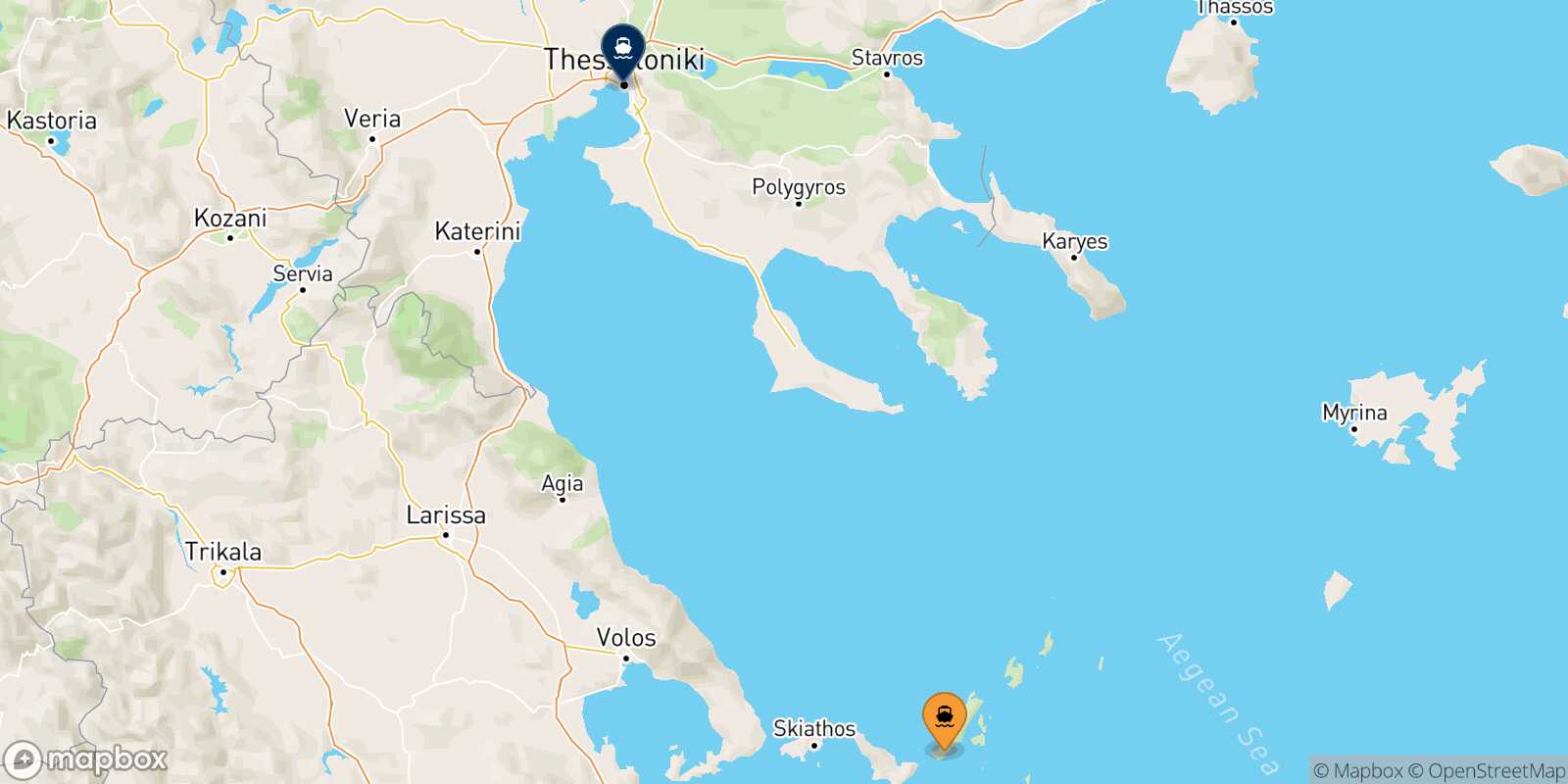 Mappa della rotta Alonissos Salonicco