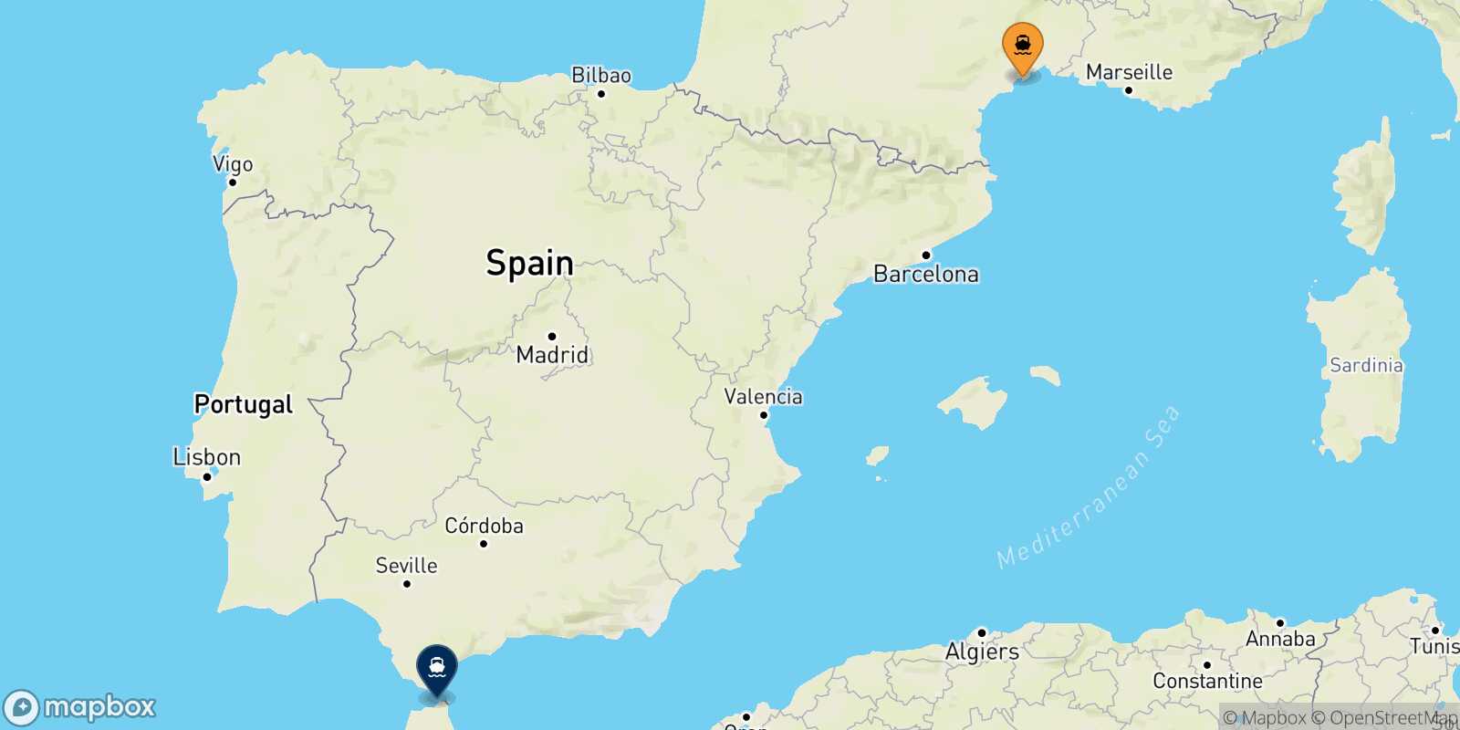 Mappa della rotta Sete Tangeri Med