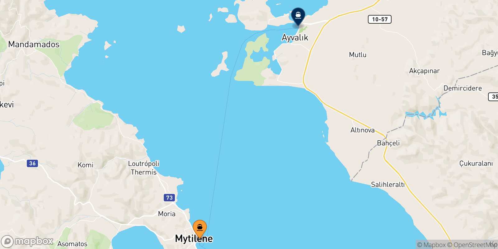 Mappa dei porti collegati con  Ayvalik