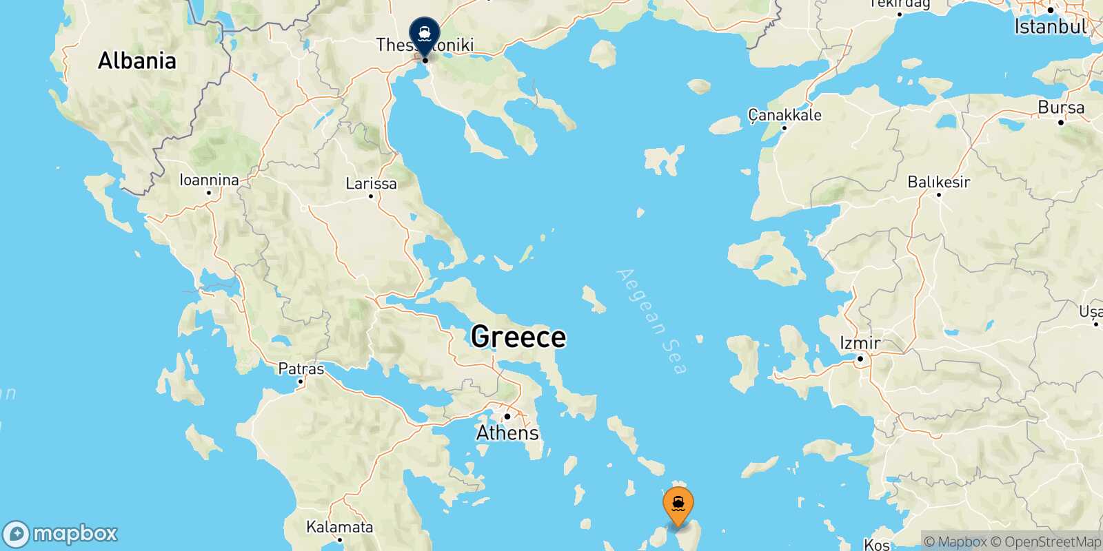 Mappa della rotta Naxos Salonicco