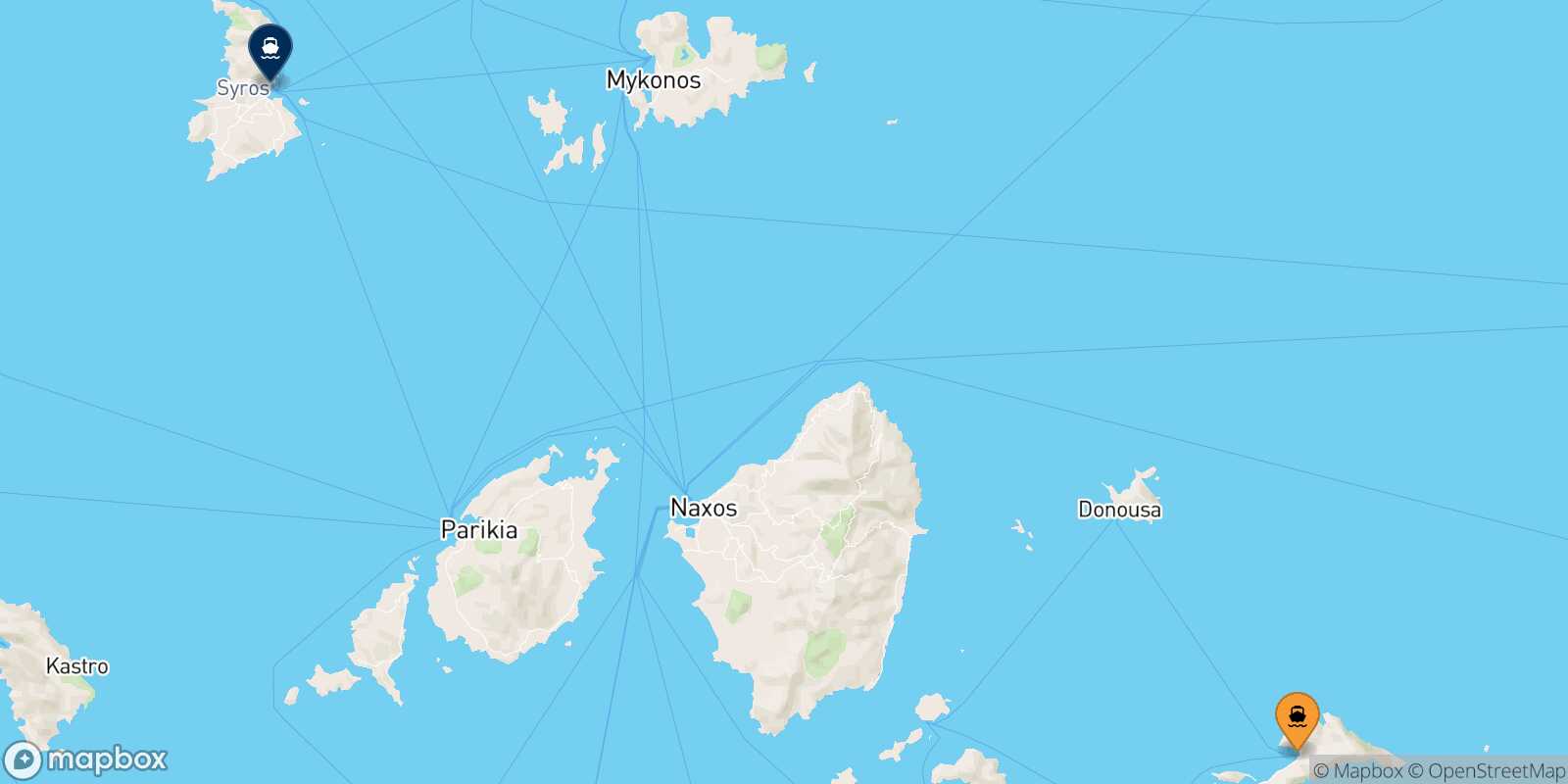 Mappa della rotta Aegiali (Amorgos) Syros