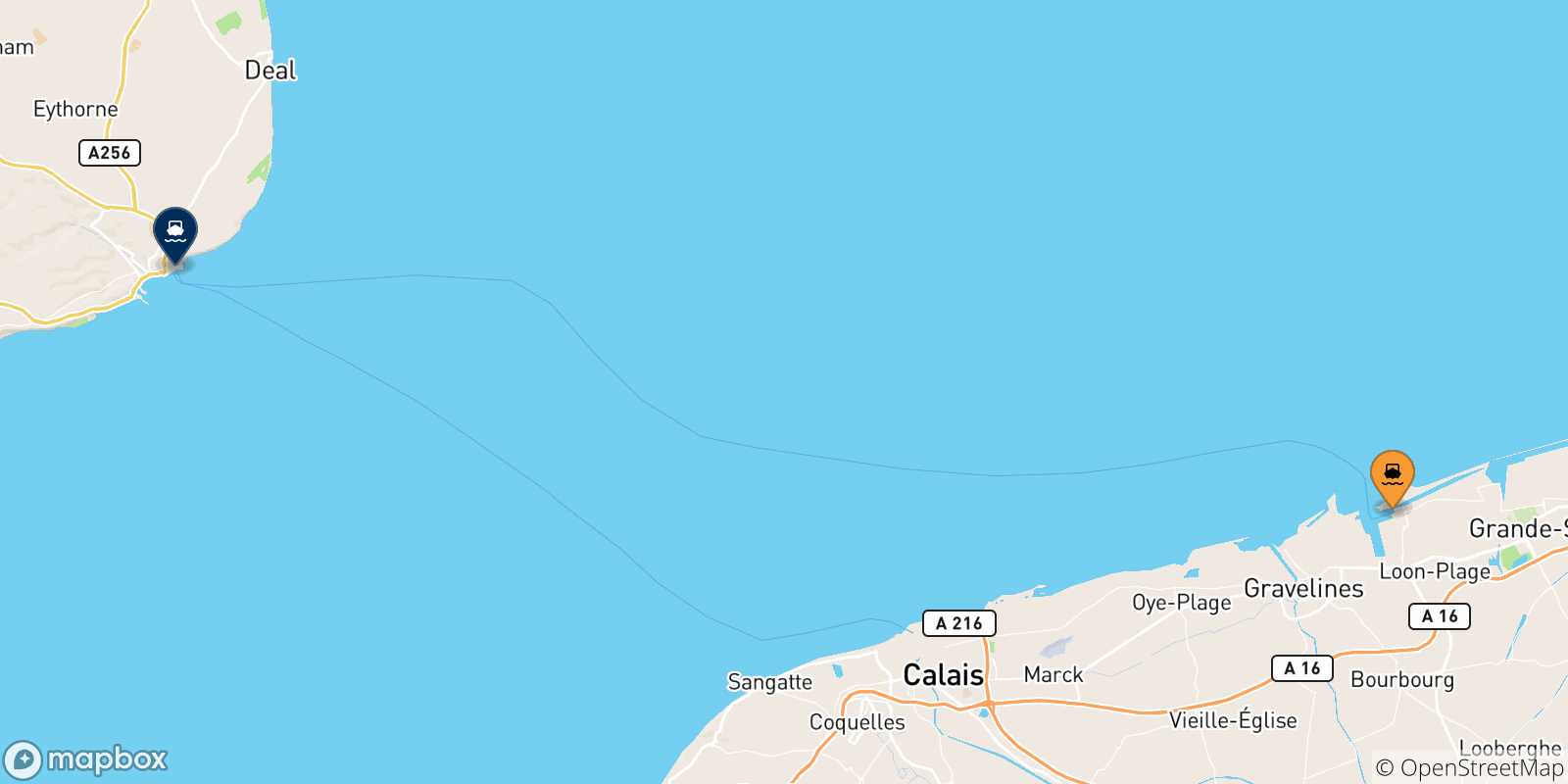 Mappa delle possibili rotte tra Dunkerque e il Regno Unito