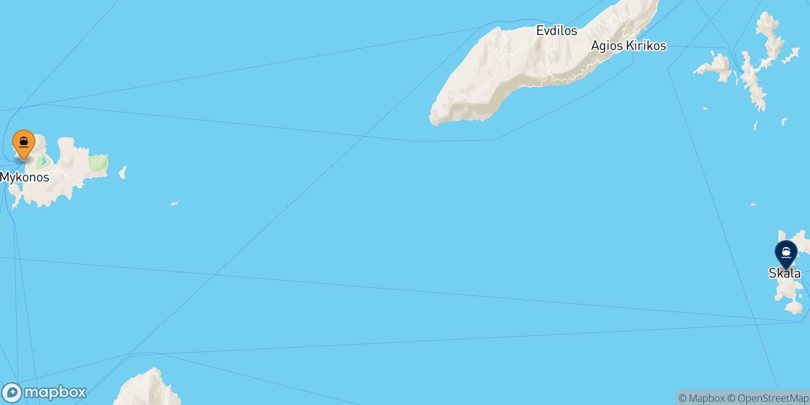 Mappa della rotta Mykonos Patmos