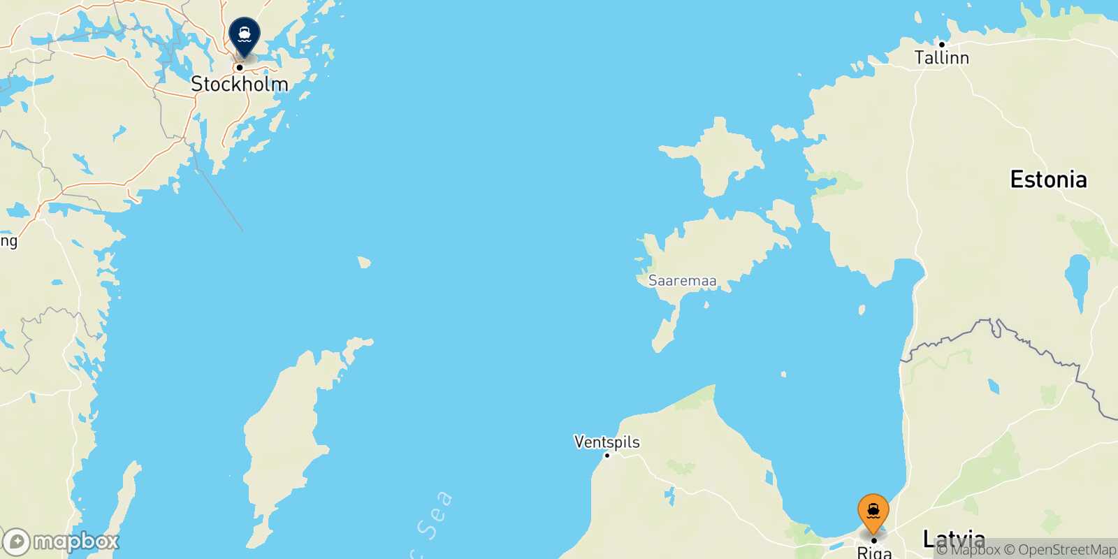 Mappa della rotta Riga Stoccolma