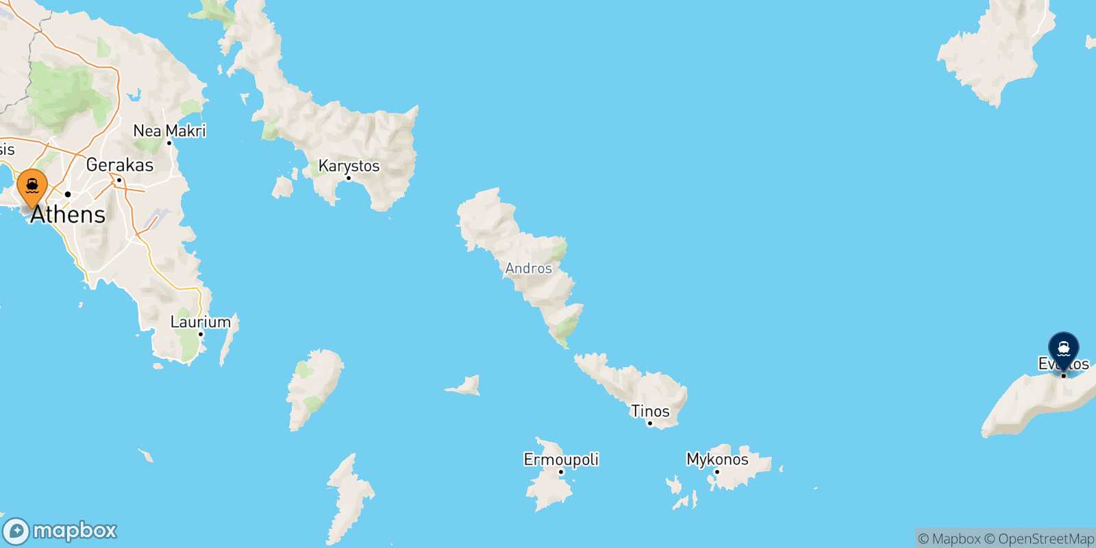 Mappa della rotta Pireo Evdilos (Ikaria)