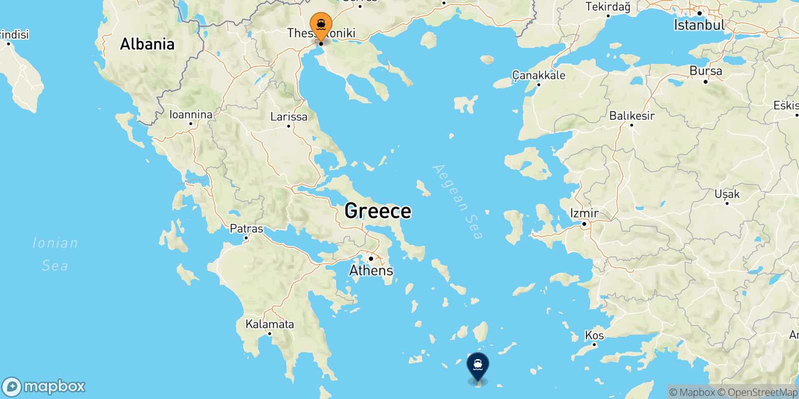 Mappa della rotta Salonicco Santorini
