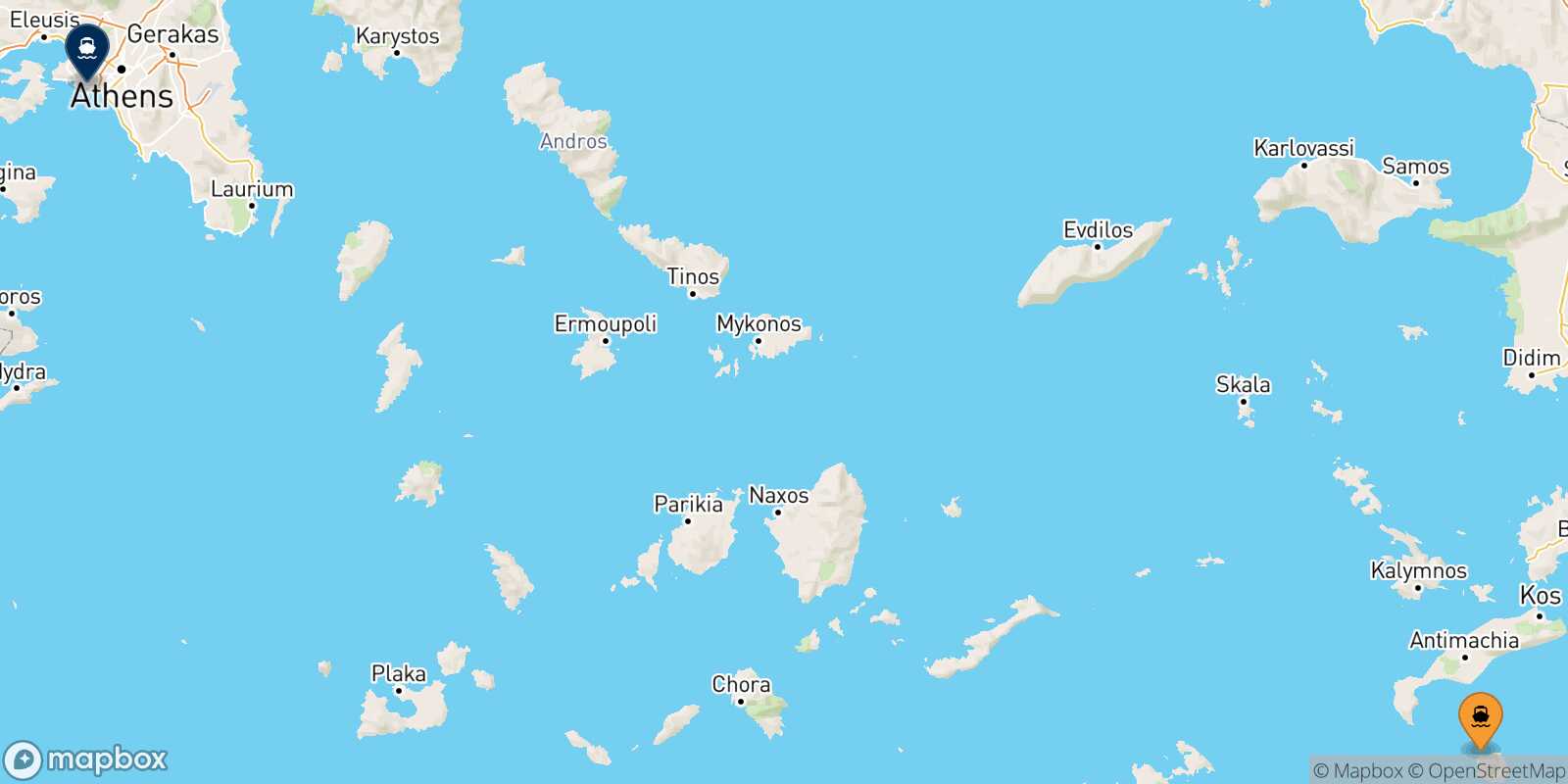 Mappa della rotta Nisyros Pireo