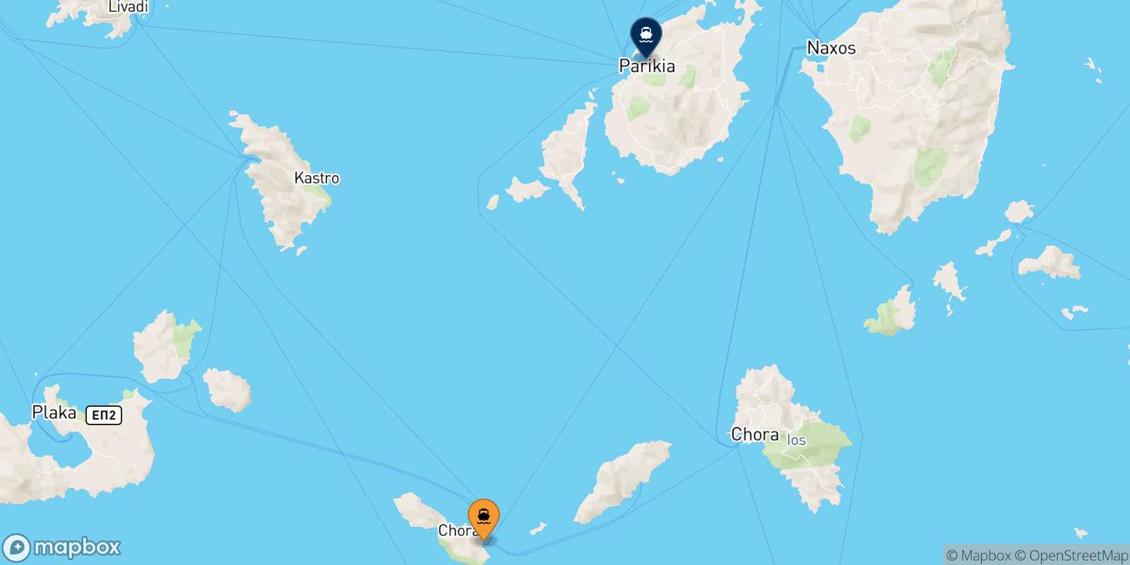 Mappa della rotta Folegandros Paros