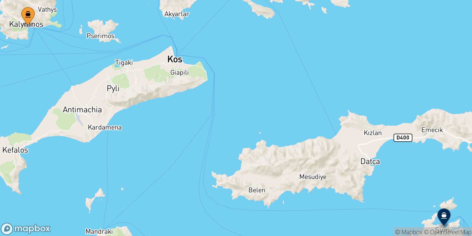 Mappa della rotta Kalymnos Symi