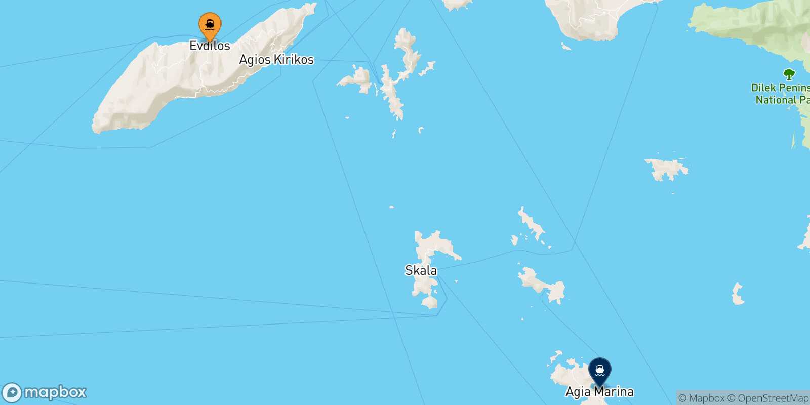 Mappa della rotta Agios Kirikos (Ikaria) Leros